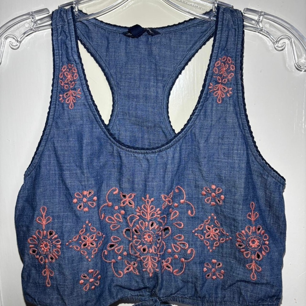 100% Cotton Embroidered American Eagle Denim Crop Top